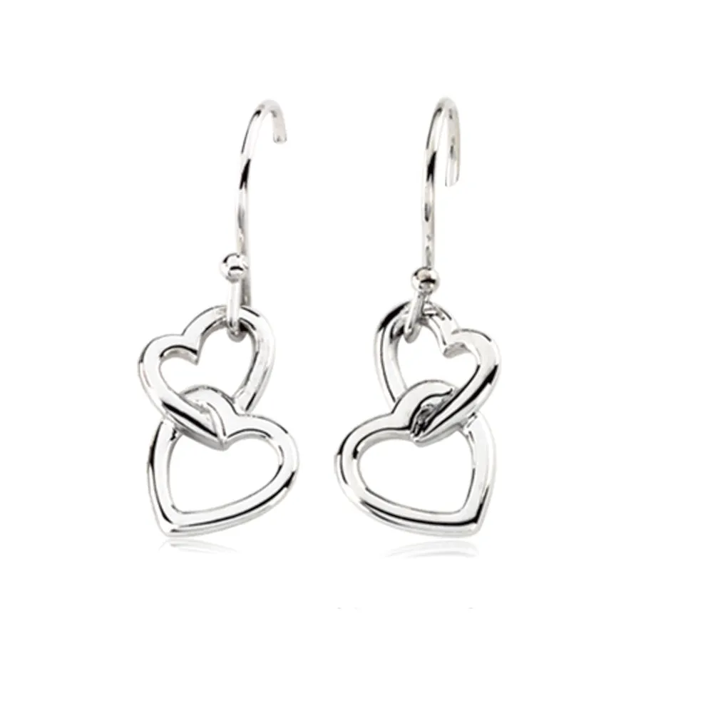 Two Heart Earrings, 14k White Gold