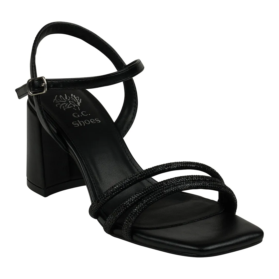 Tyra Black Embellished Slingback Heeled Sandals