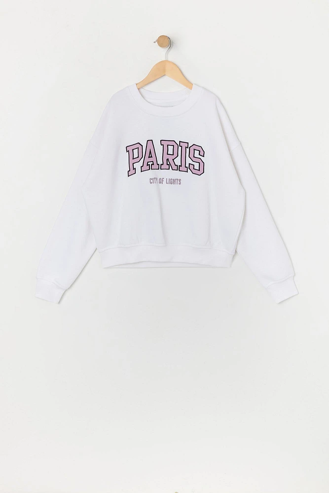 Urban Kids Girls Paris Embroidered Fleece Sweatshirt