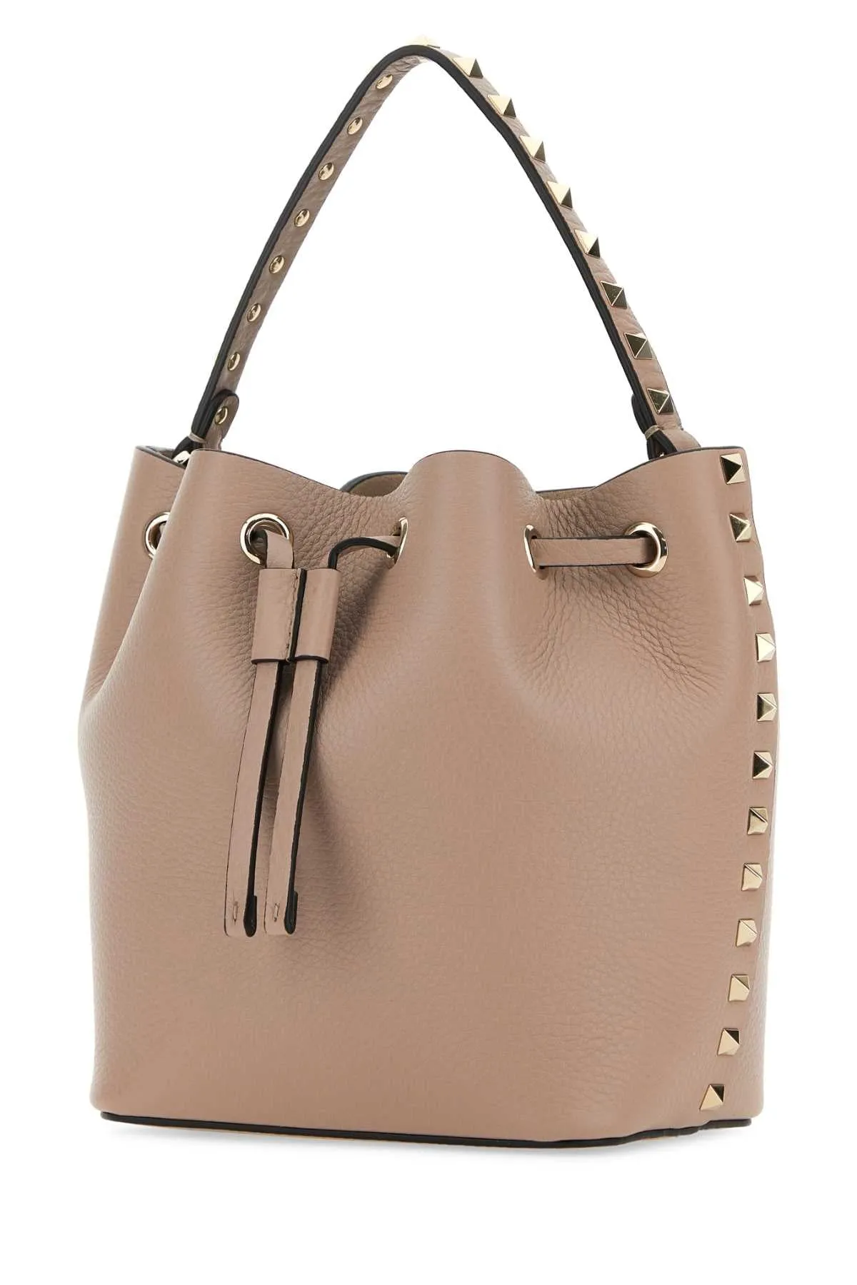 Valentino Garavani Antiqued Pink Leather Rockstud Bucket Bag