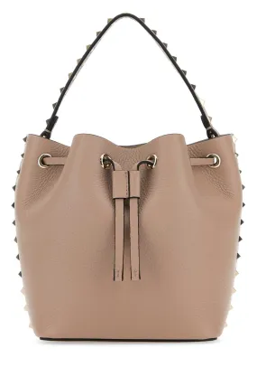 Valentino Garavani Antiqued Pink Leather Rockstud Bucket Bag