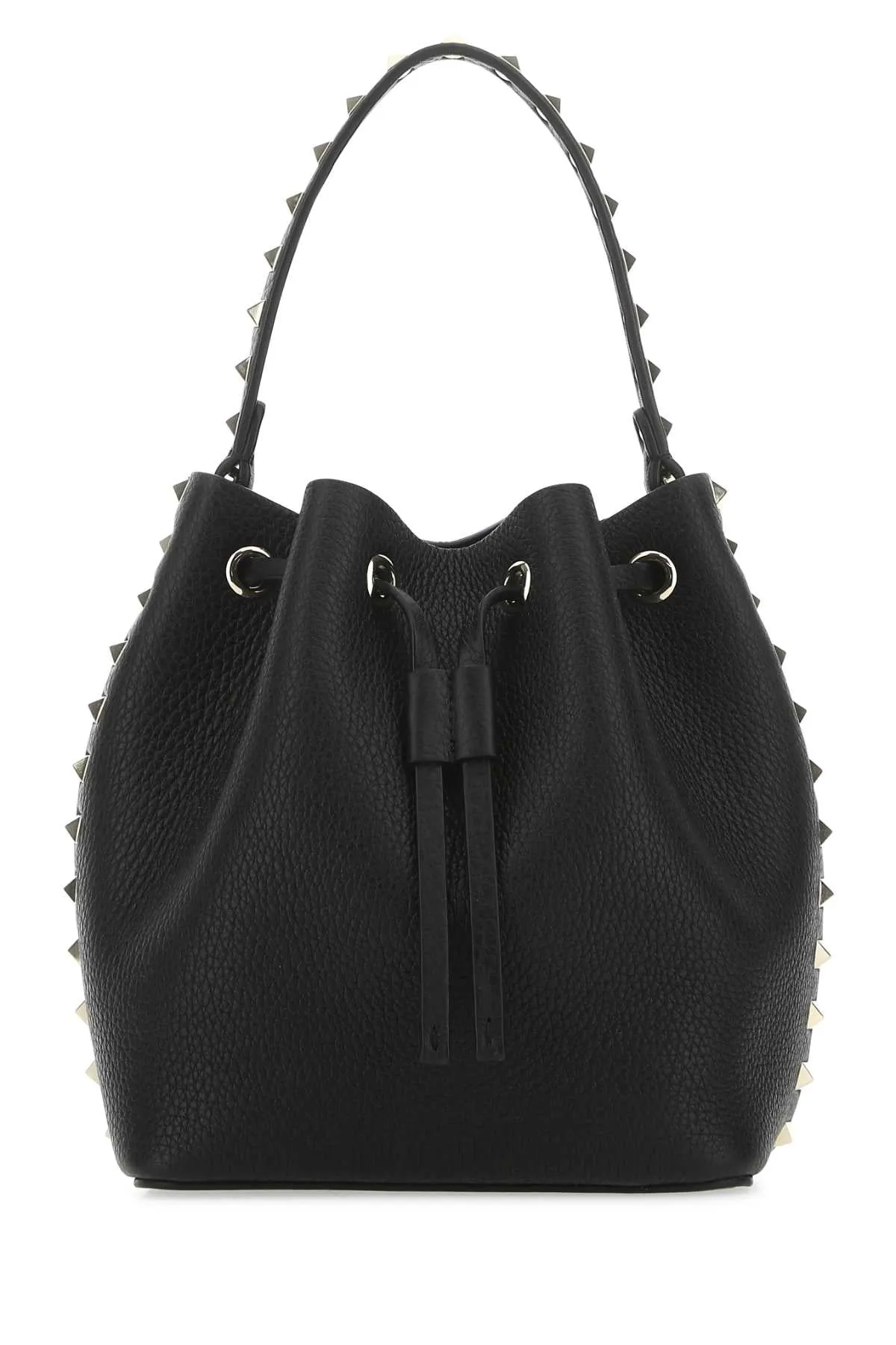 Valentino Garavani Black Leather Rockstud Bucket Bag