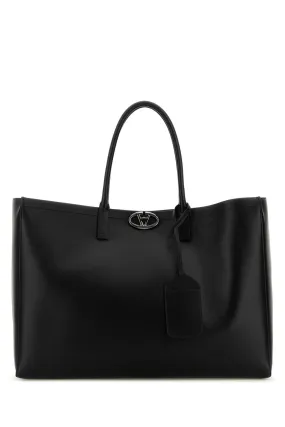 Valentino Garavani Black Leather V Logo Shopping Bag