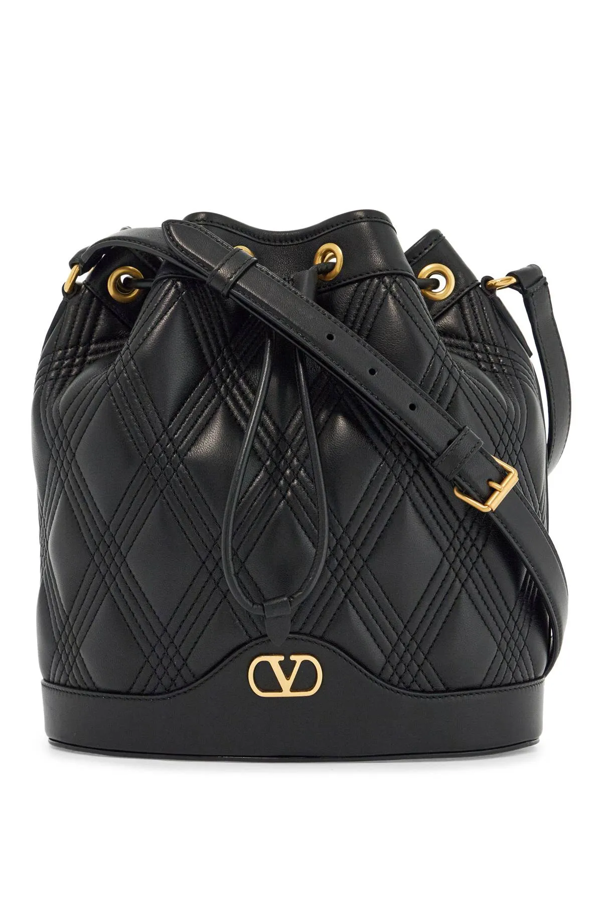 Valentino Garavani Quilted Black Leather Drawstring Bag