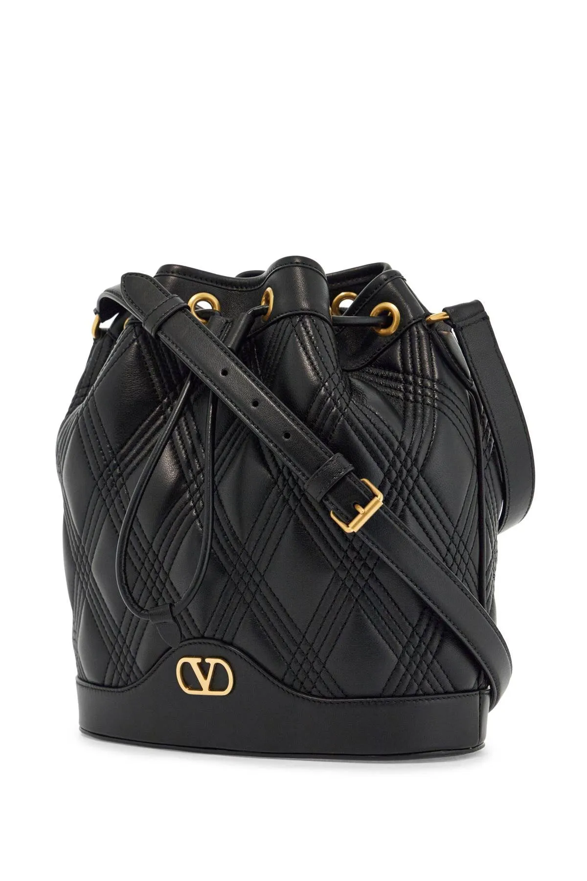 Valentino Garavani Quilted Black Leather Drawstring Bag