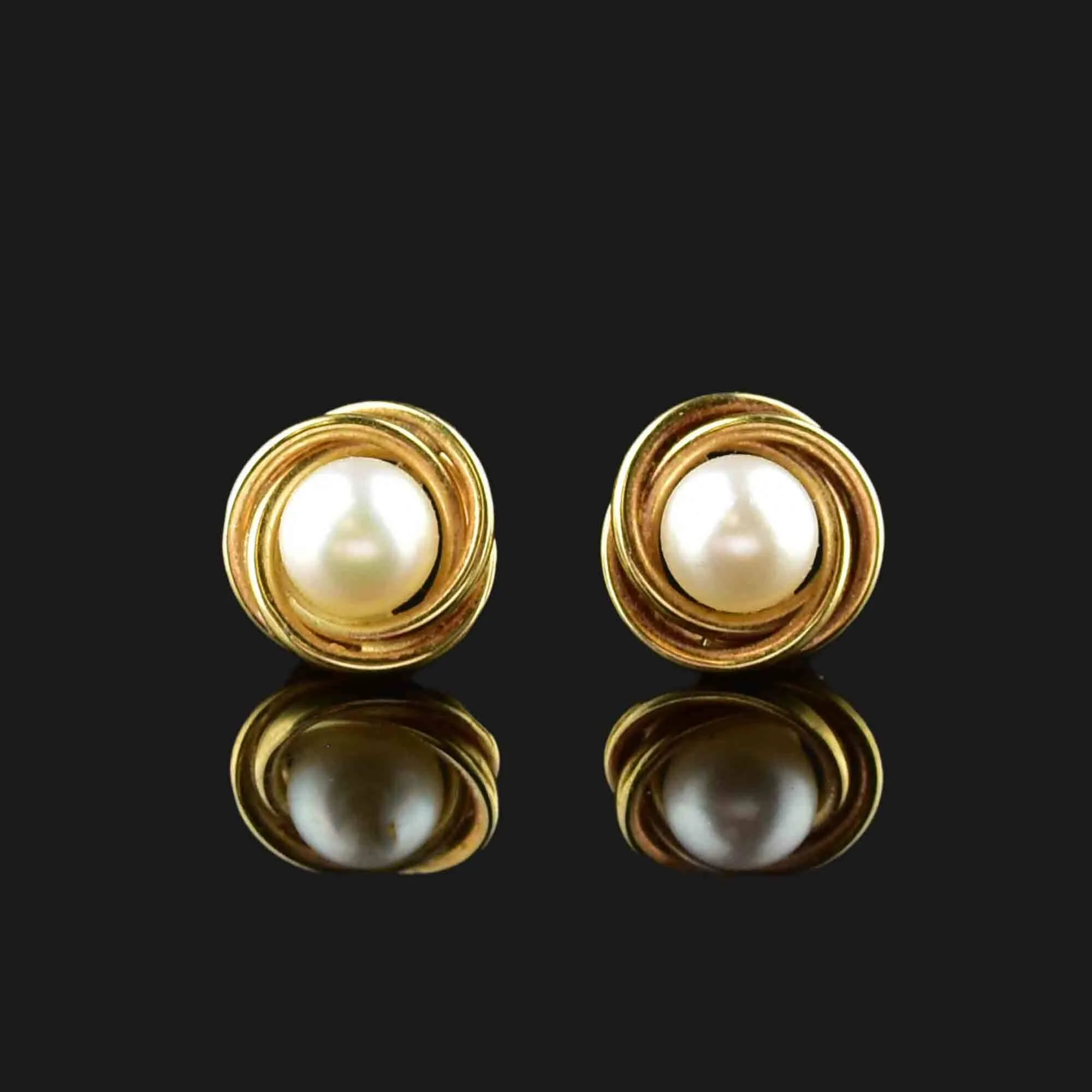 Vintage 14K Gold Love Knot Pearl Stud Earrings