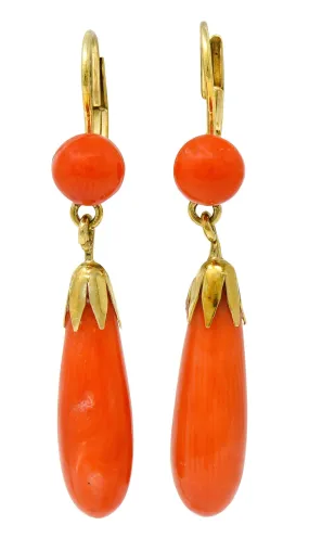 Vintage Coral 14 Karat Gold Drop Earrings