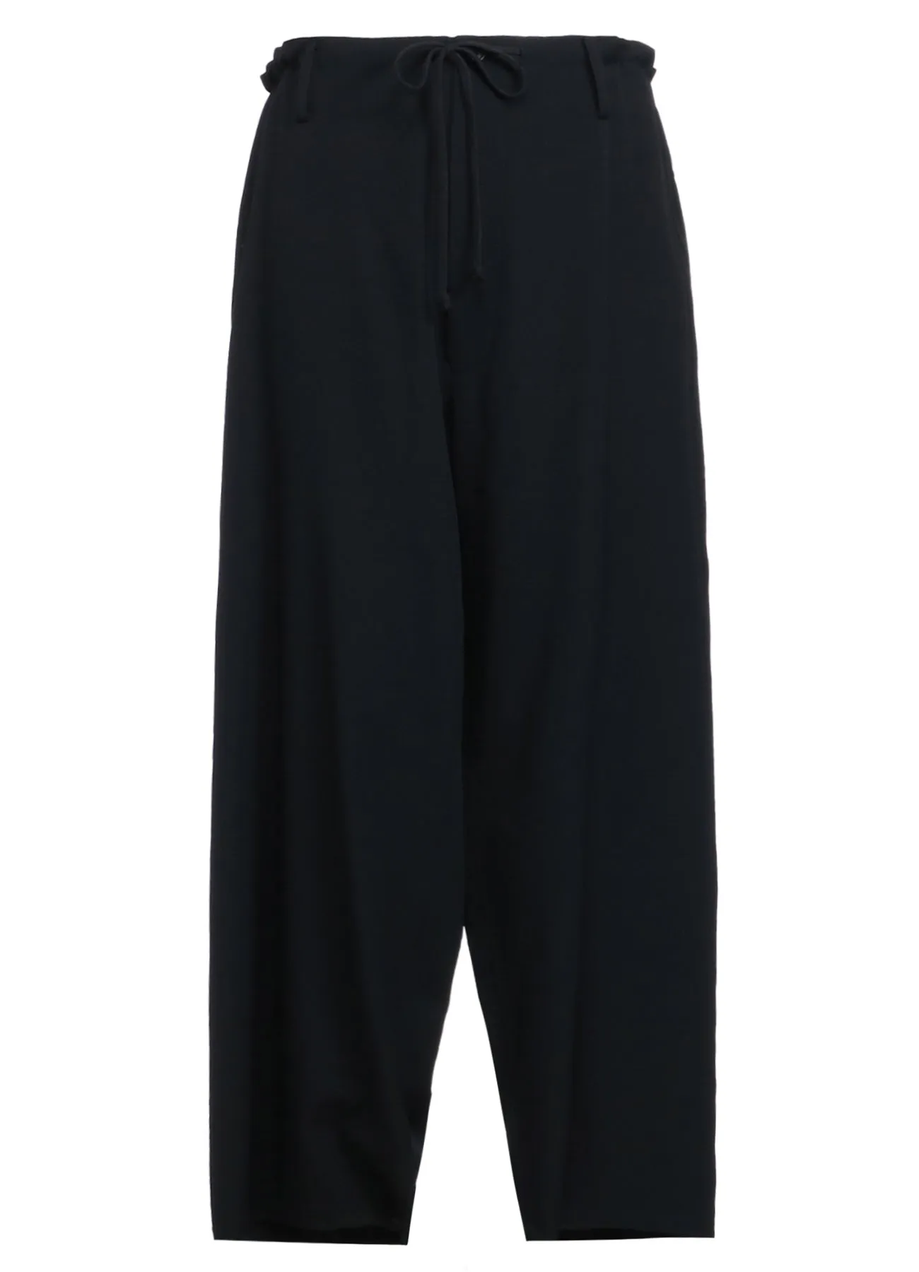 WASHER FINISHED WOOL GABARDINE DRAWSTRING WIDE PANTS