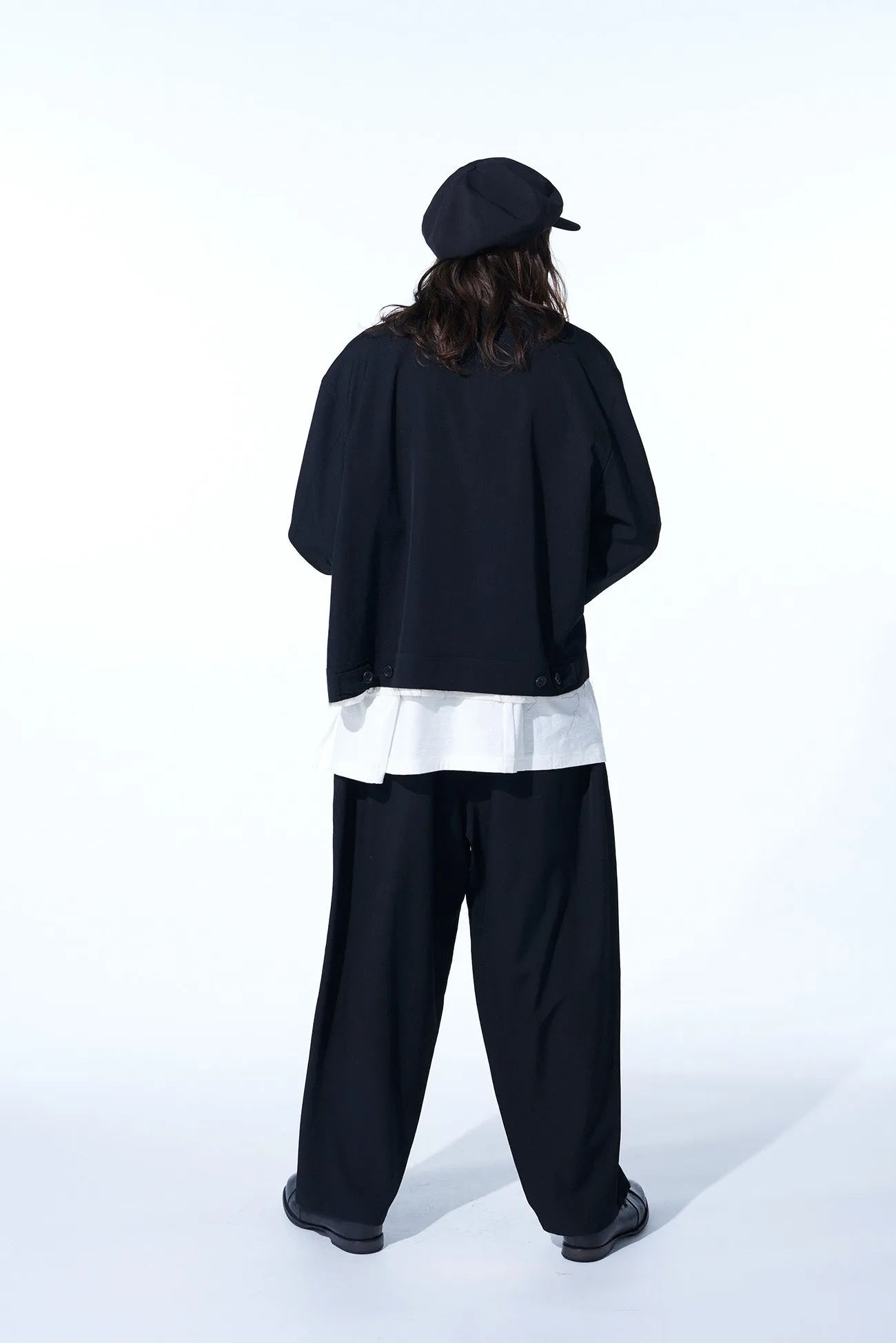 WASHER FINISHED WOOL GABARDINE DRAWSTRING WIDE PANTS