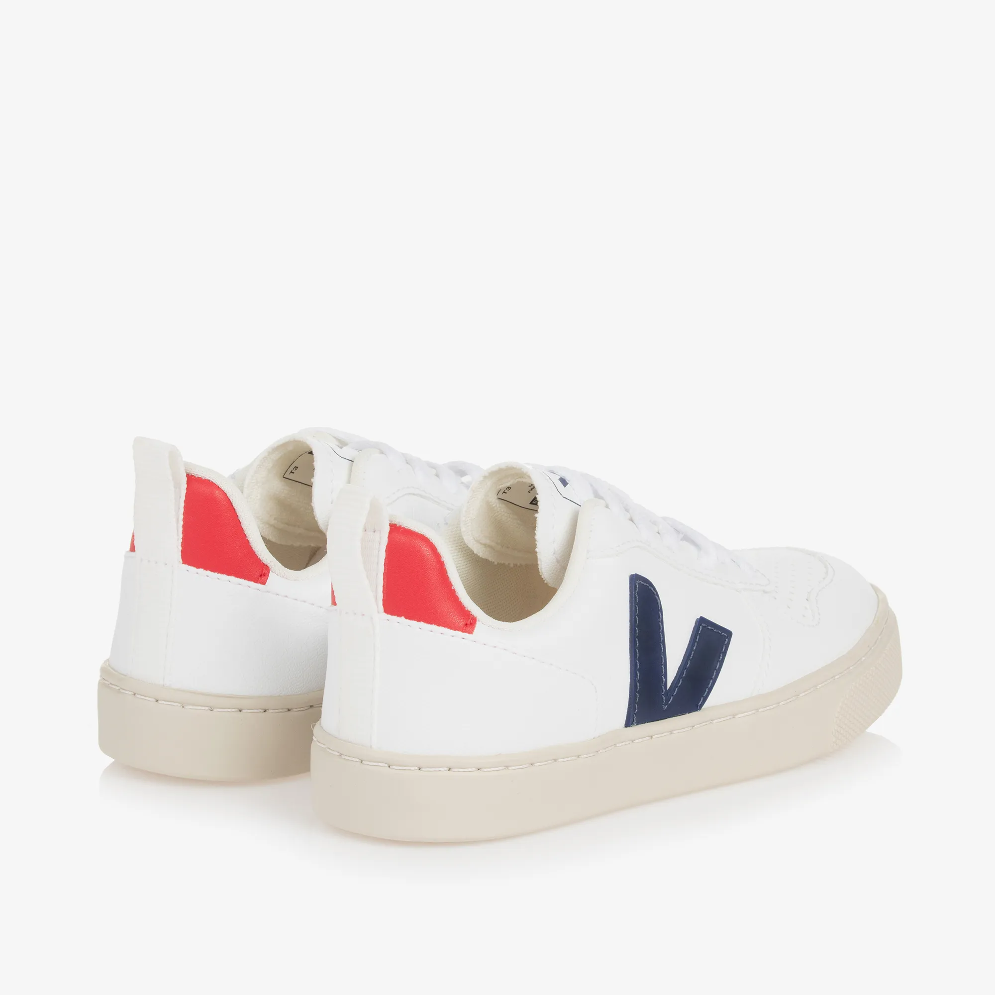 White & Navy Blue V-10 Lace-Up Trainers