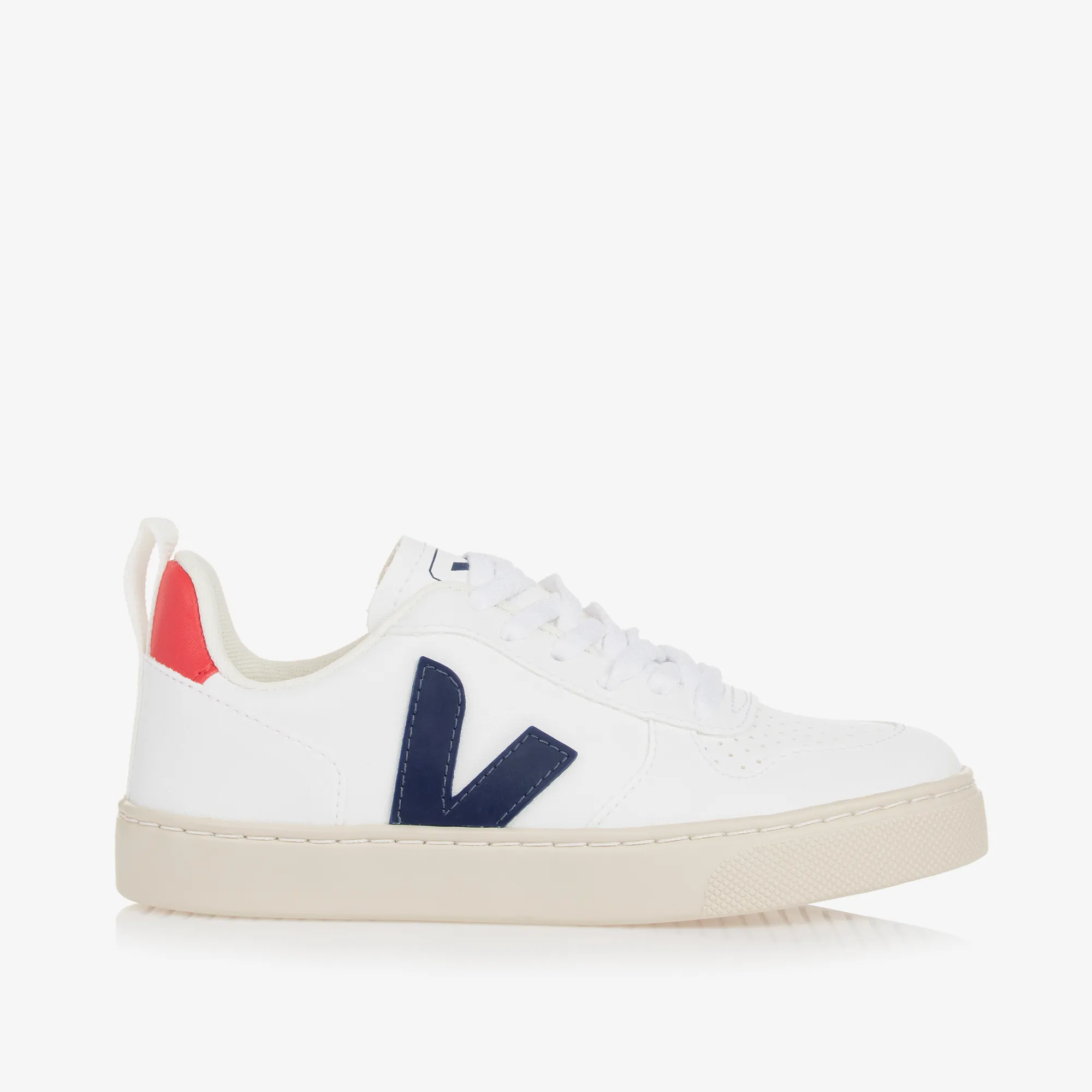 White & Navy Blue V-10 Lace-Up Trainers