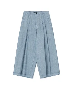 WHITE PIGMENT COATED DENIM PLEATED WIDE PANTS