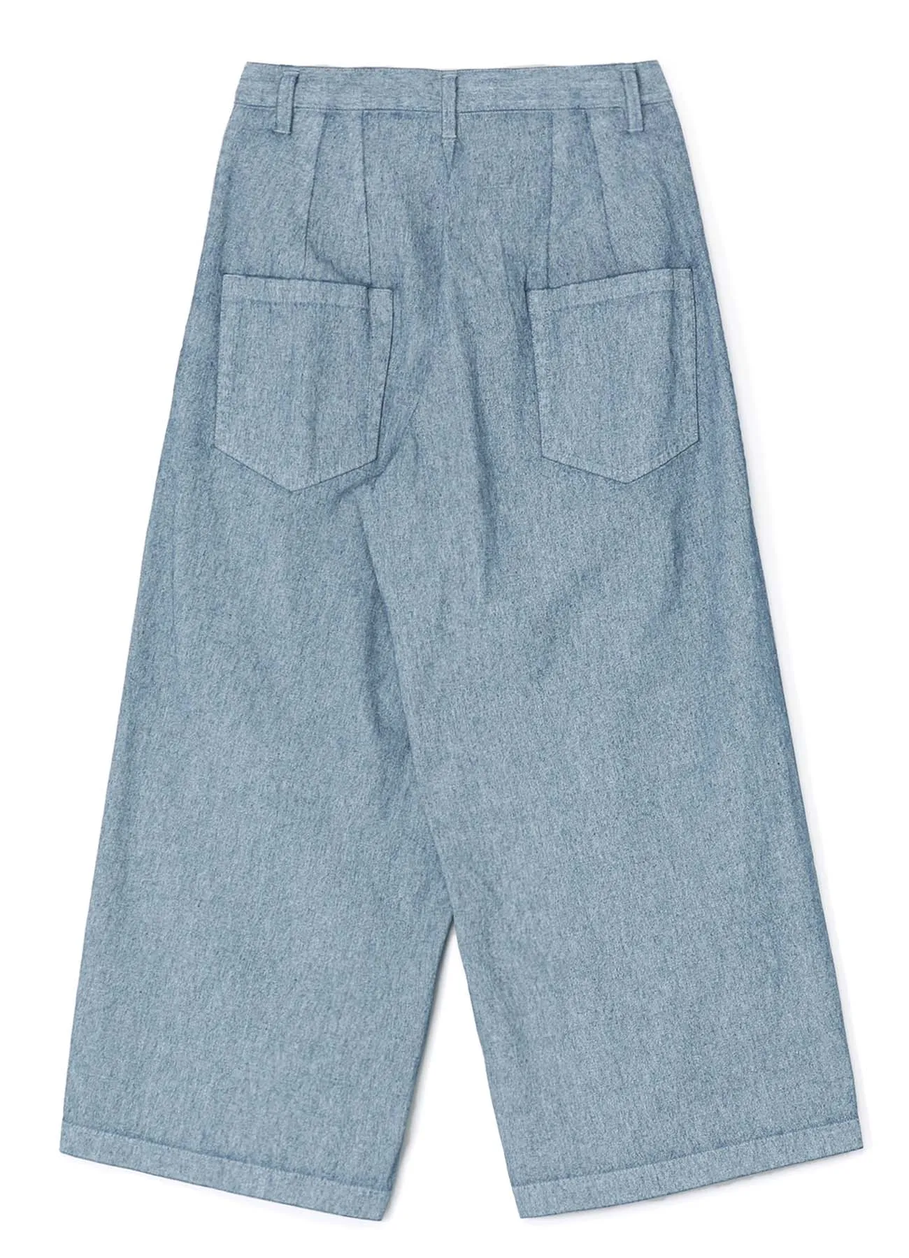 WHITE PIGMENT COATED DENIM PLEATED WIDE PANTS