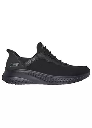 Wide Fit Black Bobs Squad Chaos Slip-Ins Gore Bungee Knitted Trainers by Skechers | Look Again