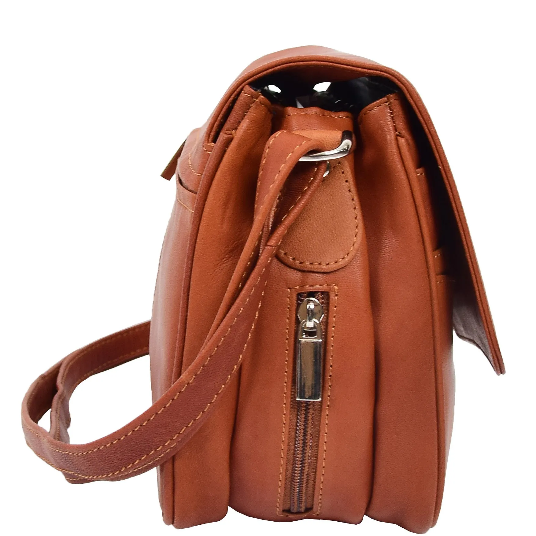 Womens Leather Classic Organiser Bag Matilda Cognac