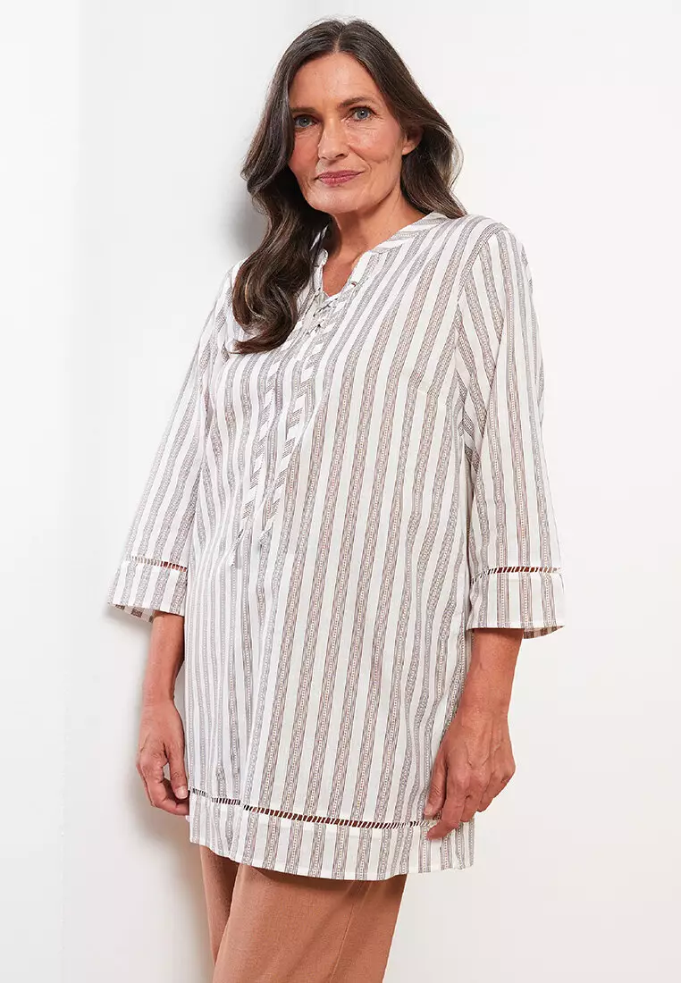 Women's Crew Neck Striped Cotton Tunic