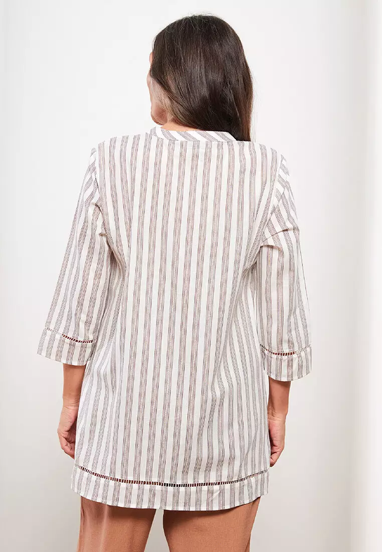 Women's Crew Neck Striped Cotton Tunic