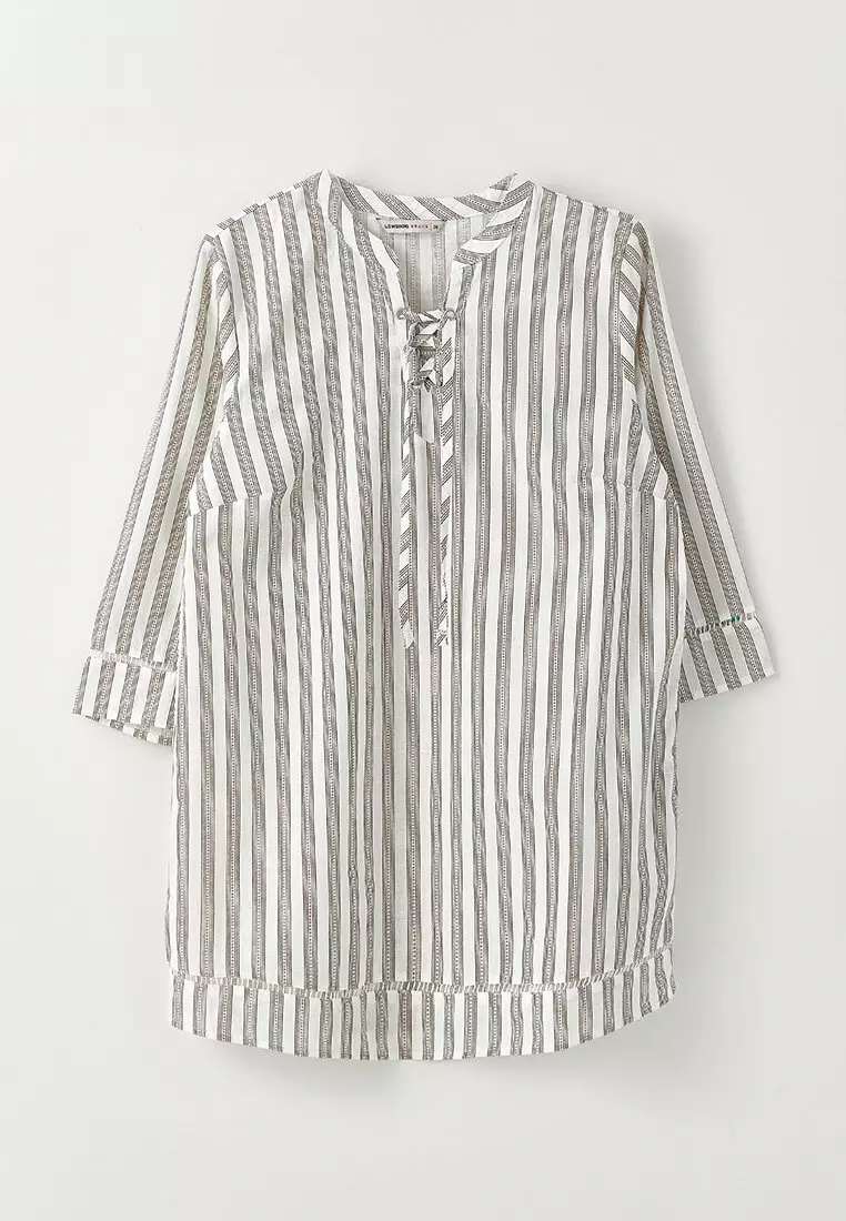 Women's Crew Neck Striped Cotton Tunic