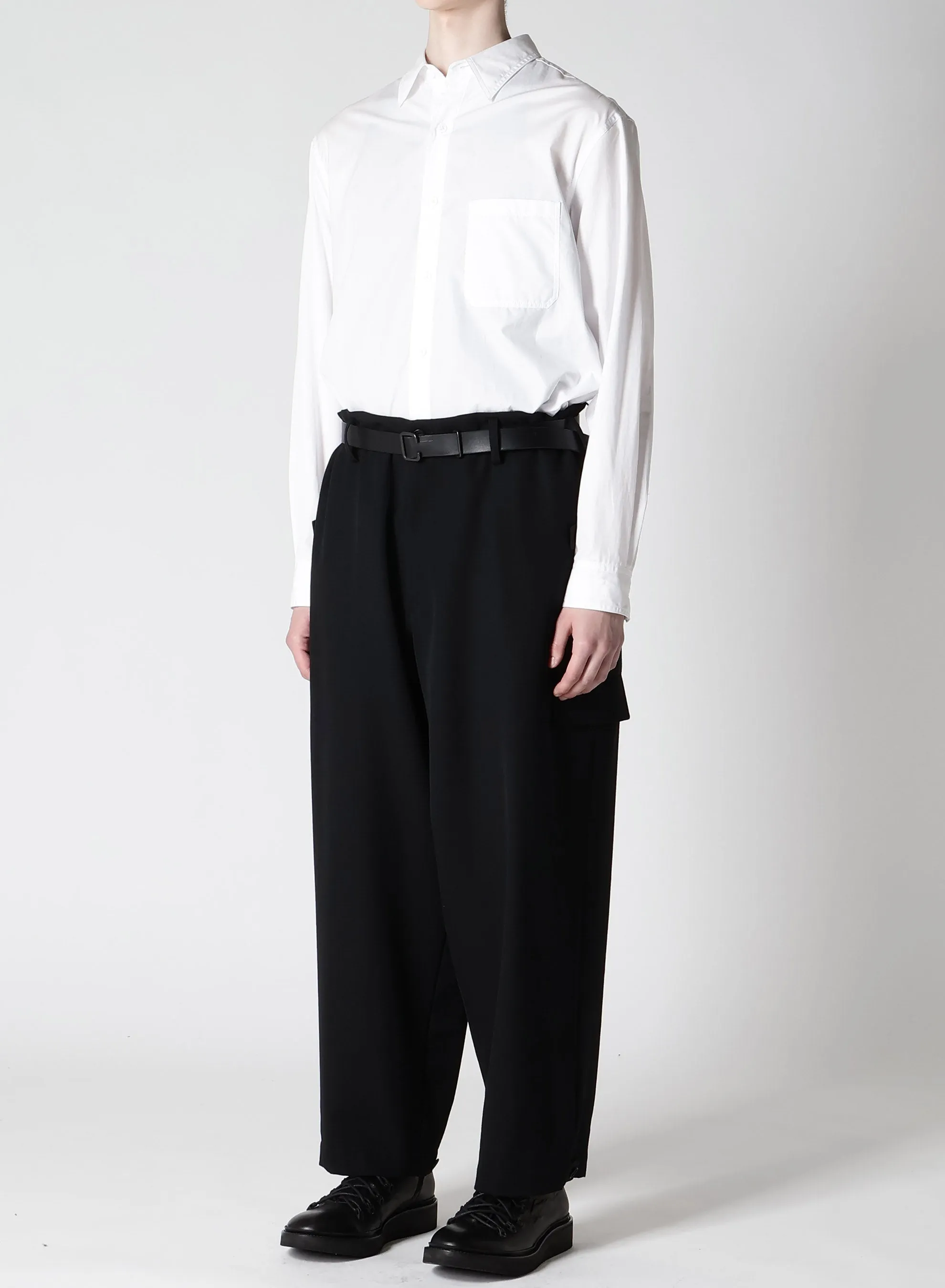 WOOL GABARDINE TAB WIDE PANTS