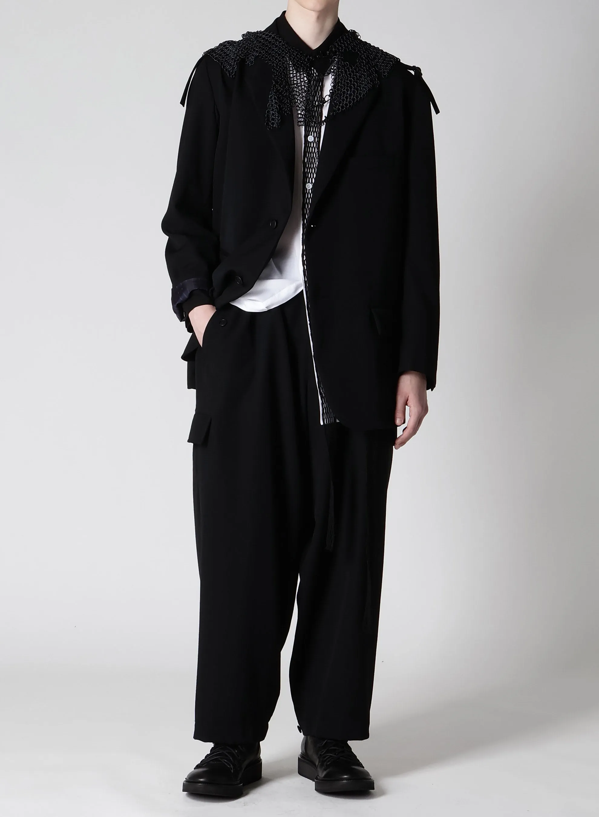 WOOL GABARDINE TAB WIDE PANTS