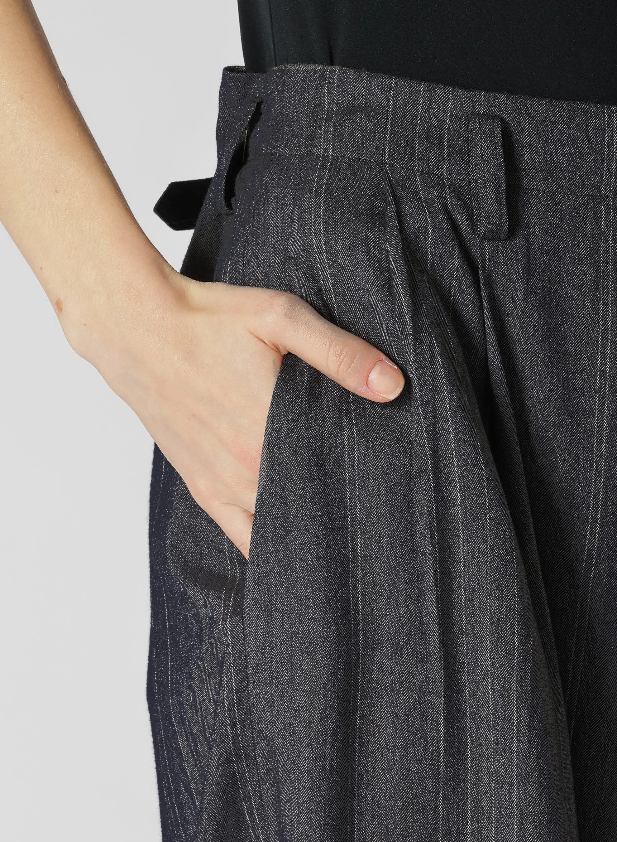 W/RY RANDOM HERRINGBONE DOUBLE TUCK WIDE PANTS