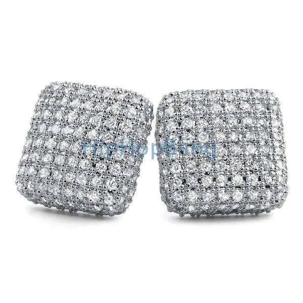 XL 3D Rounded Box CZ Bling Bling Earrings