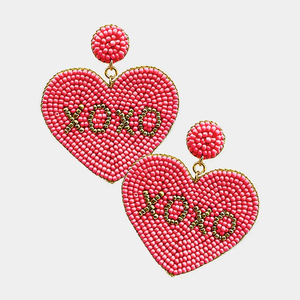 XOXO Seed Beaded Heart Dangle Earrings