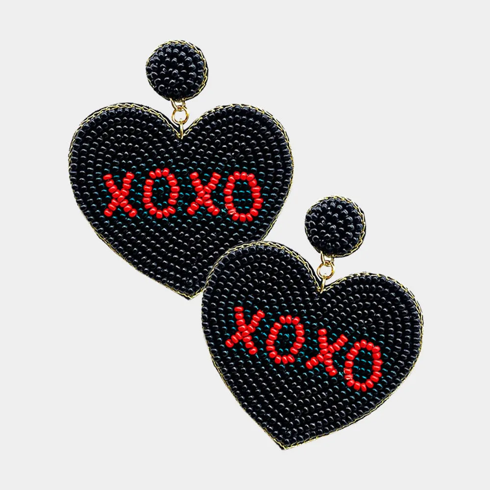 XOXO Seed Beaded Heart Dangle Earrings