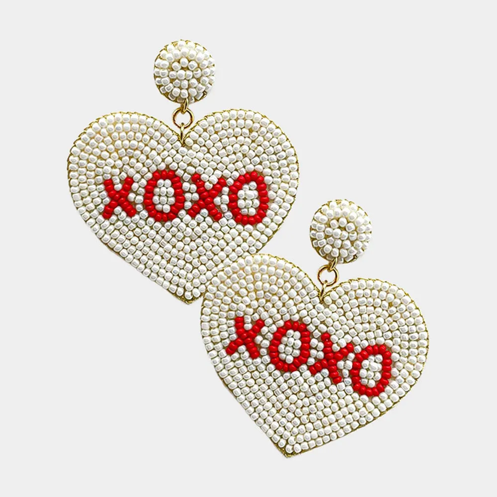 XOXO Seed Beaded Heart Dangle Earrings