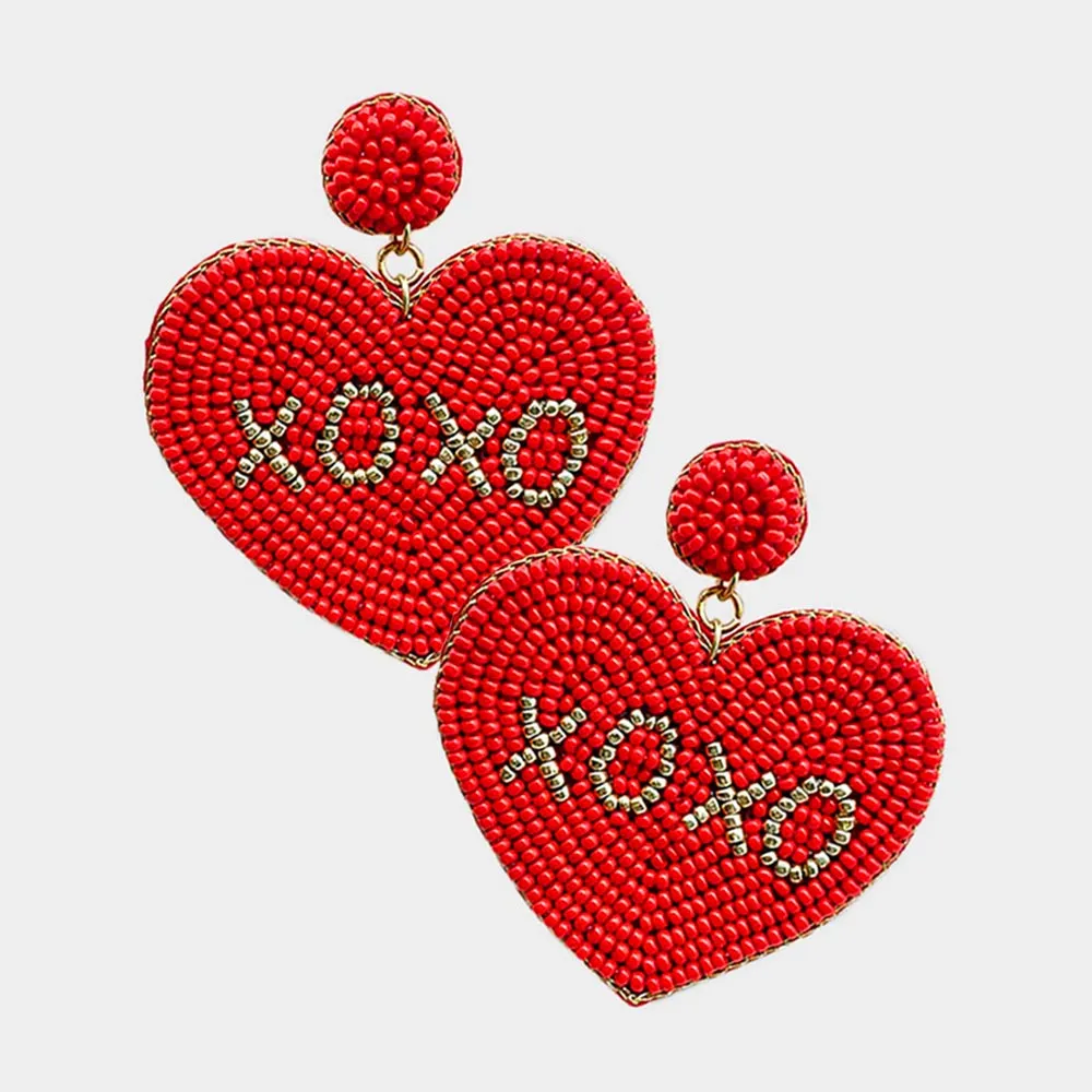 XOXO Seed Beaded Heart Dangle Earrings