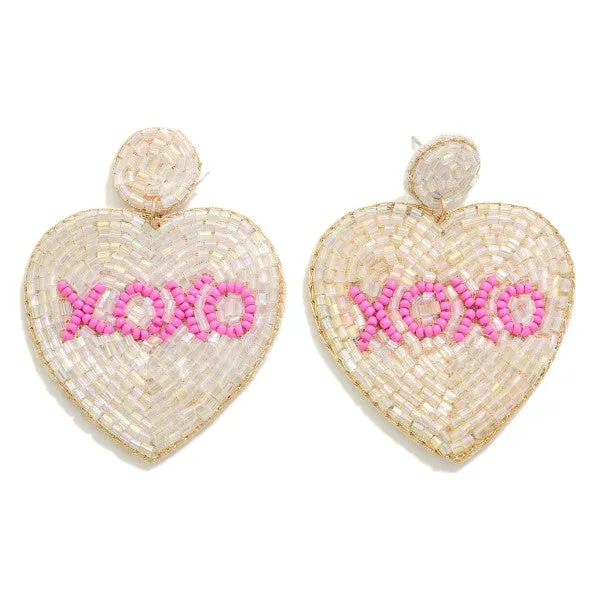 XOXO Seed Beaded Heart Dangle Earrings