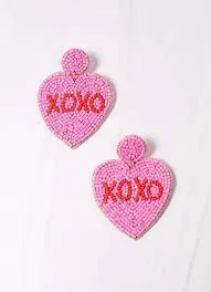 XOXO Seed Beaded Heart Dangle Earrings