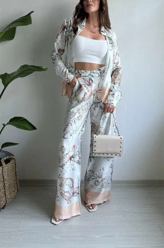 Yareli Satin Printed Straight Leg Pants ( See Matching Top )