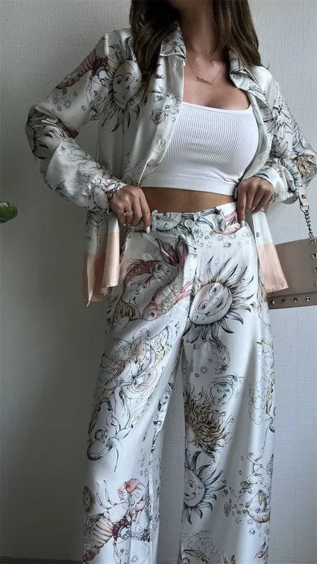 Yareli Satin Printed Straight Leg Pants ( See Matching Top )