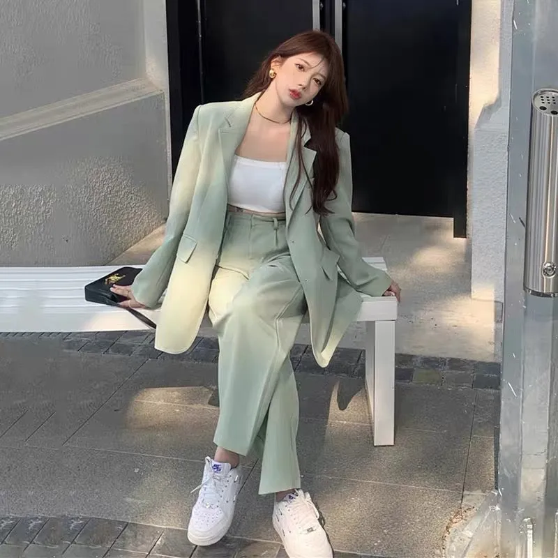 Yujie's light and mature style goddess style early autumn fashion suit suit is a fashionable street-style high-waisted wide-leg 